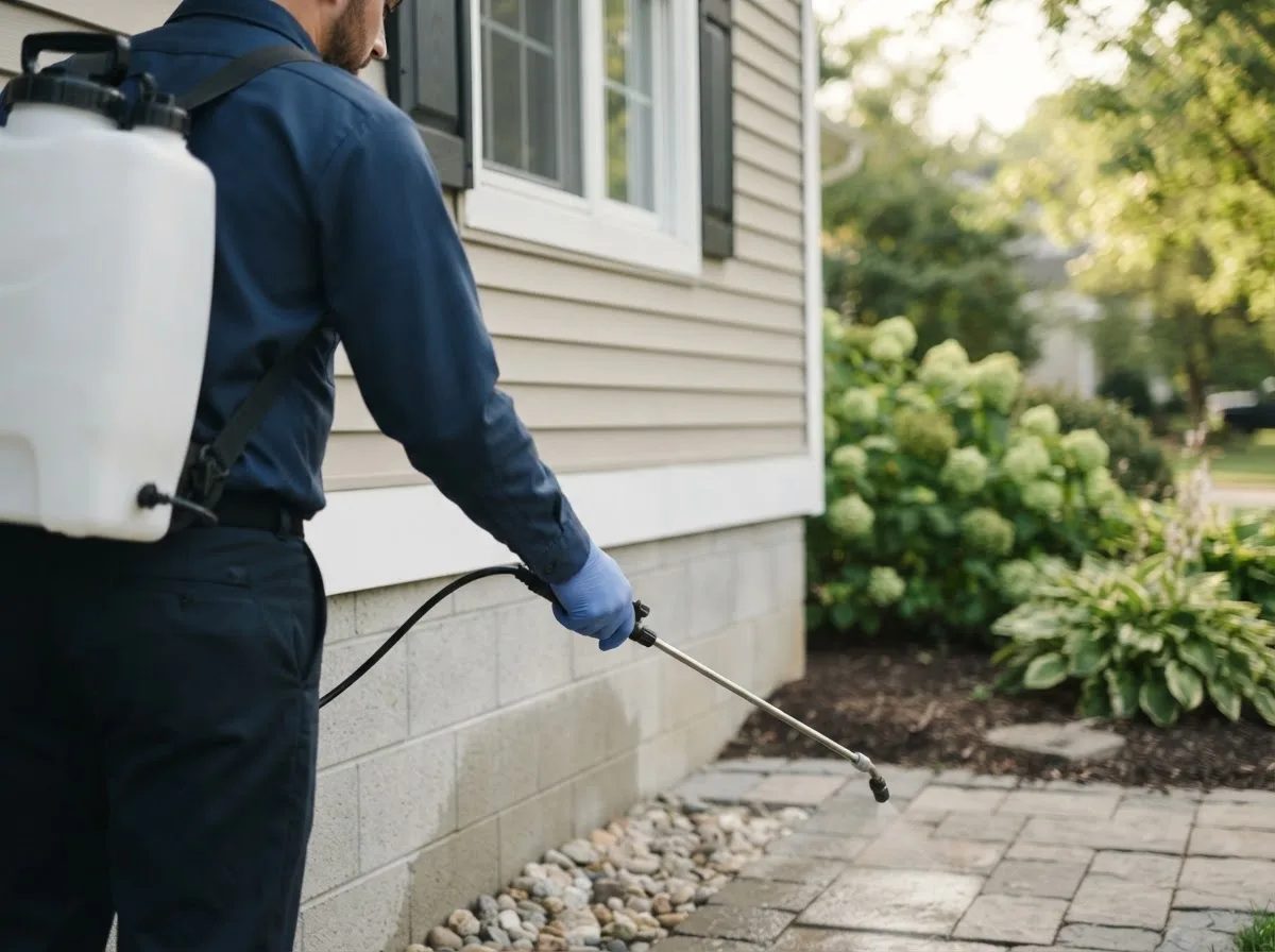 Pest control technician inspecting a home in Hutchins, TX